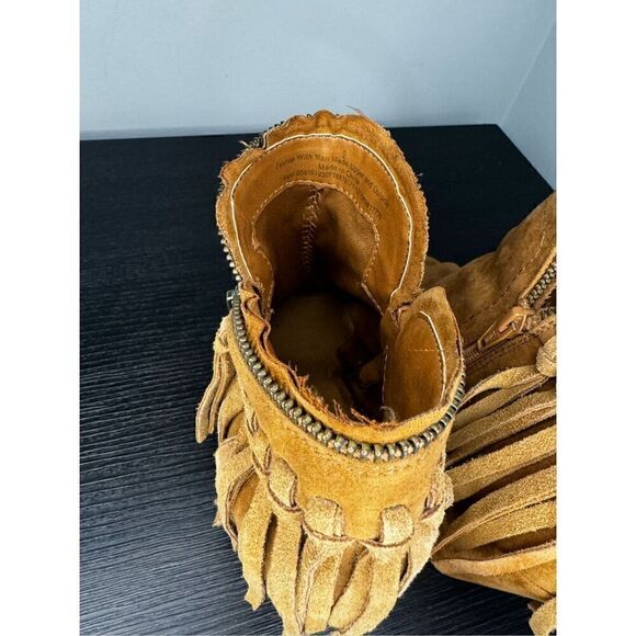 Dolce Vita Promise Fringe Ankle Heel Booties Shoes Sz 9 Cognac Brown Suede - Picture 6 of 7